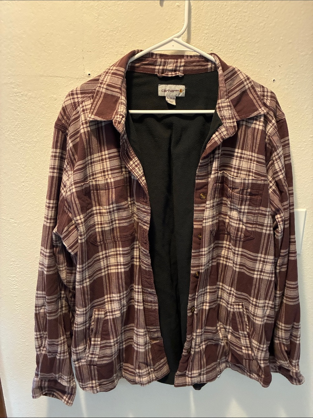 Carhartt Red/Burgundy and White Plaid Button-Down Shirt Jacket with Soft Inside